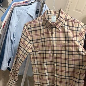 Brooks Brothers Beige and Blue Plaid Shirt
